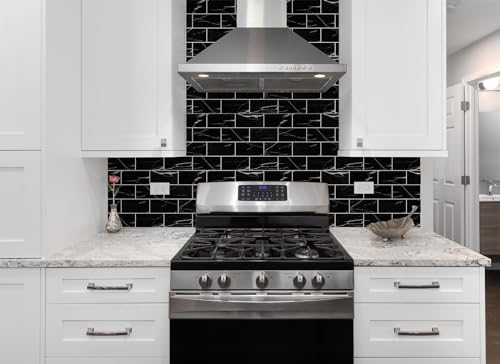 StyloVue 100 Pieces Peel and Stick Backsplash for Kitchen, 3" x 6" PVC Subway Tile Upgraded Nero Marquina with White Grout Backsplash Stick on Tile Elevate Kitchen, Bathroom, Fireplace,RV - color: Nero Marquina