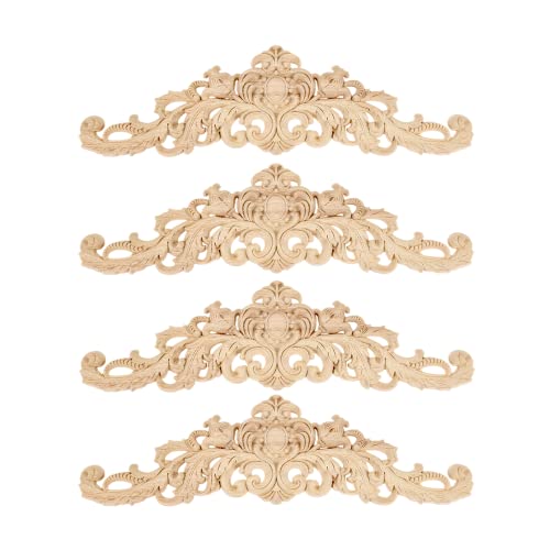 4Pcs Wood Carved Appliques Long Wooden Carving Onlays Furniture Decals - color: 4-pack, size: 15.75 x 4.33 inches