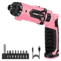 Enertwist Electric Screwdriver, 8V Max 10Nm Pink Cordless Screwdriver Rechargeable Set with 9 Accessory Kit, 21+1 Cluth, Dual Position Handle, LED Light - style: 9PCS 8V PINK