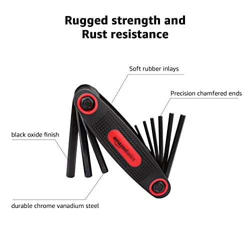 Amazon Basics Folding Hex Key Set, Metric, SAE, and Star Sizes, Chrome Vanadium Steel, 3-Pack