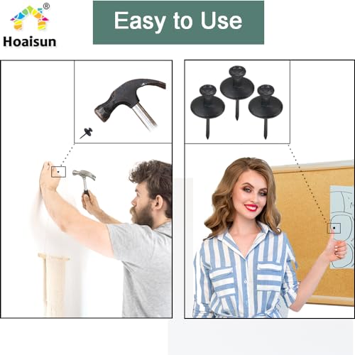 60 PCS Double Headed Picture Hanging Nails, Thumb Tacks for Wall Hanging Kit, Heavy Duty Push Pins, Frame Hangers Hooks, Renter Friendly Wall Decor Small Nails for Drywall Cork Board