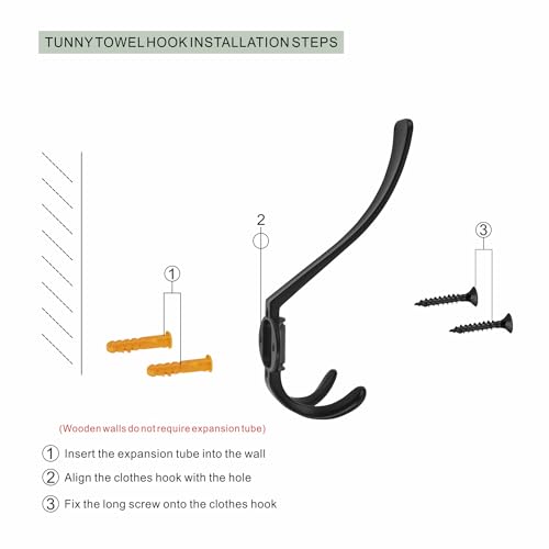 TUNNY Coat Hooks - Heavy Duty Hooks-Matte Black Coat Hooks, Pack for 3 Entry Shoe Cabinets On Door Hanger, wall Hook for Hanging Towel,Purse, Robe, Backpack, Jacket, Clothes - for Bathroom - color: Matte Balck