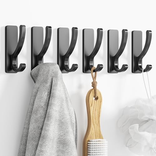pickpiff Adhesive Wall Hooks for Coat/Towel, Hold 13LB, Black 6 Pack - color: Black, size: 6 Pack