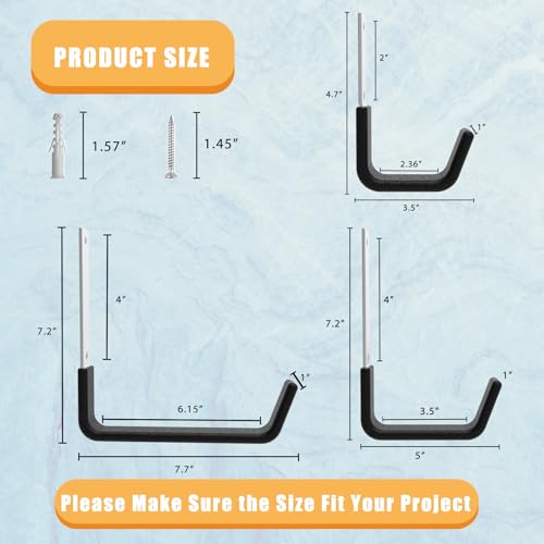 Heavy Duty Utility Hooks for Garage Storage Utility Hooks Wall Mount,Garage Hooks Heavy Duty,Garage Wall Hooks,Hose Holder,Bike Hooks,Ladder Hooks,Leaf Blower Hanger (2S & 2M & 2L) - size: 2 Small & 2 Medium & 2 Large