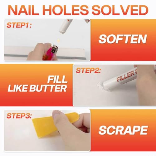 White Wood Filler Sticks 3 Pack, Putty Stick for Nail Holes & Baseboards