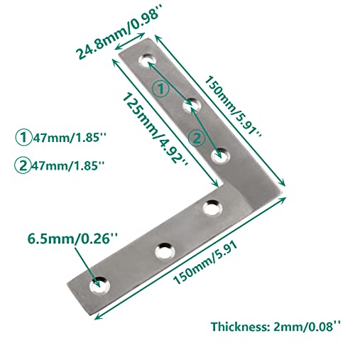 Stainless Steel L Shape Flat Corner Brace Bracket for Wood & Metal, Fixing Joining Support Brace for Shelves, Furniture & Cabinet (150*150/5.9*5.9'') - size: 150 x 150 mm