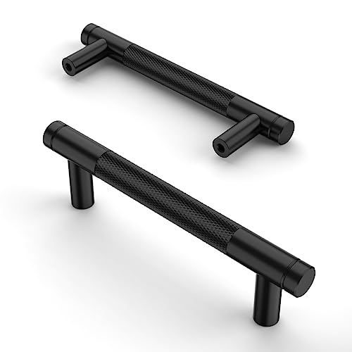 Asidrama 10 Pack 3.75 Inch(96mm) Matte Black Cabinet Pulls Knurled Cabinet Handles Cupboard Handles Kitchen Cabinet Hardware for Cupboard Drawer Pulls - color: Matte Black, size: 3.75" Hole Center, style: 10 Pack