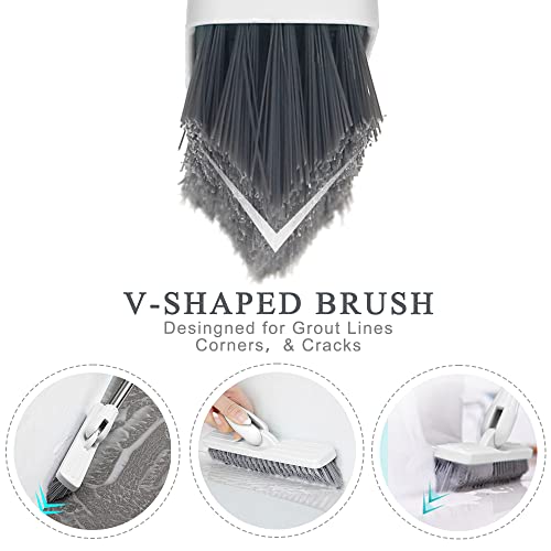 LandHope Grout Brush with Long Handle 50inches Grout Cleaner for Tile Floors Crevice Floor Scrub Brush 120° Rotatable Bathtub Clean Tool Grout Scrubber Indoor Kitchen Shower for Hard to Reach Areas