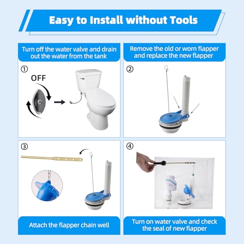 Universal 2-Inch Toilet Flapper, Adjustable Metal Chain, Chlorine-Resistant - style: Universal 2"