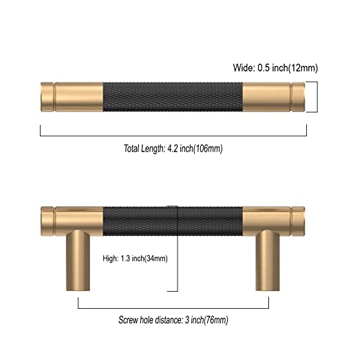 Asidrama 20 Pack 3 Inch(76mm) Matte Black and Champagne Bronze Cabinet Pulls Knurled Cabinet Handles Cupboard Handles Kitchen Cabinet Hardware for Cupboard Drawer Pulls - color: Black-Champagne Bronze, size: 3" Hole Center, style: 20 Pack