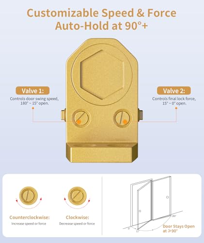 Commercial Heavy Duty Door Closer Large Size with Dullgolden Finish, Hydraulic Self-Closing System - size: Large, style: Dullgolden