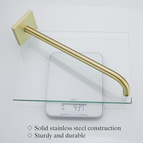 RANDOM 16 Inch Shower Arm with Flange,Stainless Steel 90 Degree Rain Shower Head Extension Arm,Wall-Mounted Shower Head Arm for Fixed Shower Head,Brushed Gold.SKU: RD-91018-16BG-SQ - color: 16″ Brushed Gold(Square Flange)