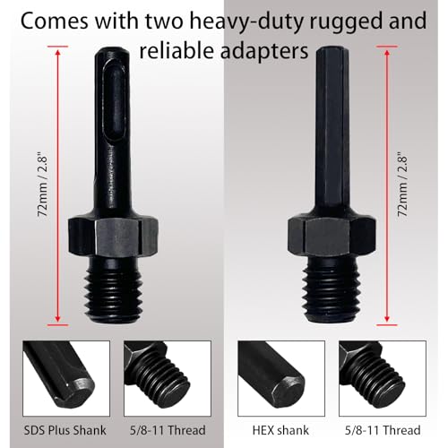Core Drill Bits 1 inch Diameter 10in/254mm Drilling Depth Concrete Laser-Welded for Concrete with Rebar Brick Block Masonry Two 5/8-11" Thread Adapters - size: 1 inch | 25mm