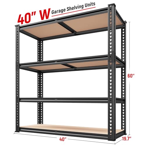 REIBII 40" W Garage Shelving with Rolled-Edge Columns for Basement Pantry - size: 40"W x 19.7''D x 60''H