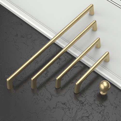 Asidrama 6 Pack 3 Inch(76mm) Brushed Gold Cabinet Pulls Cabinet Handles Cupboard Handles Kitchen Cabinet Hardware for Cupboard Drawer Pulls - color: Brushed Gold, size: 3" Hole Center, style: 6 Pack