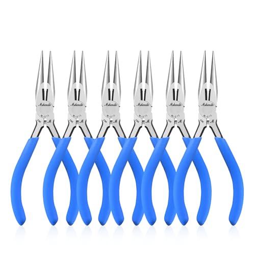 Needle Nose Pliers Set, mshandto 5" Long Nose Pliers for Wire Bending, 6 Pack High Carbon Steel Needle Nose Pliers, Serrated Jaw Pliers for Jewelry Making, Electronics, Object Grasping, Craft Making - size: 5"-6Pack