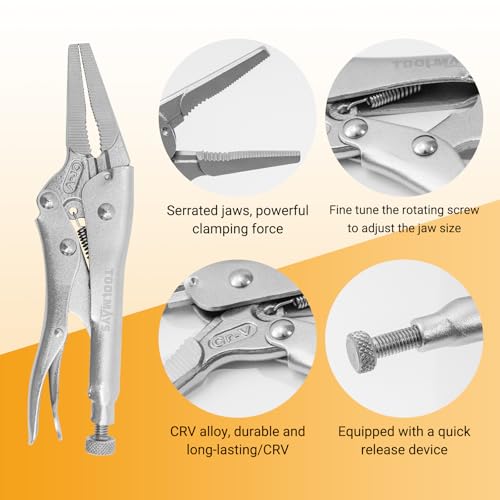 Locking Pliers Set, 2-Piece 7 Inch Curved Jaw and 6 Inch Long Nose