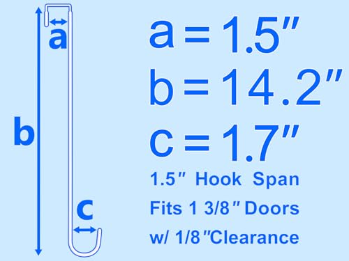 Single Extra Long Over Door Steel Hooks 4 Pack Fit 1-3/8" Door 14.2" White - size: 14.2"Length