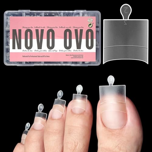 NOVO OVO Fake Toe Nail Tips Sharp Square Half Cover, Soft Gel Toenail Extension, Prefiled Clear Double Matte C Curve for Pedicure Acrylic Press on for Salon, Longtoes Claw Toenails x 15 Sizes 240 Pcs - color: Sharp Square Half Cover