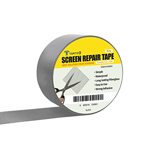 TORTO9 Window Screen Repair Kit, 3-Layer Strong Adhesive & Waterproof Tape Fiberglass Covering mesh (Gray, 2 Inch x 6.5 FT) - color: Gray, size: 2 Inch x 6.5 FT