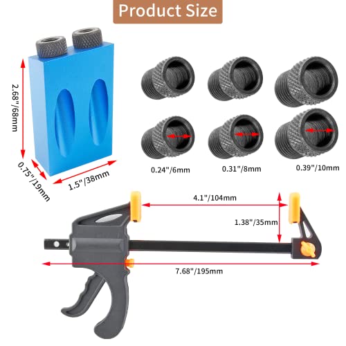 Bonsicoky 8 Pcs Pocket Hole Jig Kit, 15 Degree Woodworking Inclined - size: 8 Pcs Set