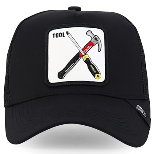Trendy Apparel Shop 5 Panel Structured Tool Theamed Design Trucker Cap - color: Tool Black
