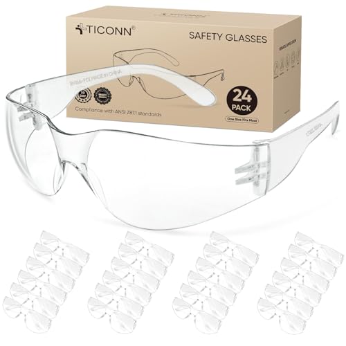 TICONN Clear Safety Glasses for Men & Women, ANSI Z87.1 Safety Goggles - style: 24 Pairs