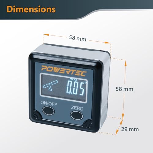 POWERTEC 71828V Table Saw Angle Gauge, Digital Angle Finder Protractor, Digital Level Box, 1 Pack, Digital Angle Gauge for Woodworking, Table Saw, Miter Saw
