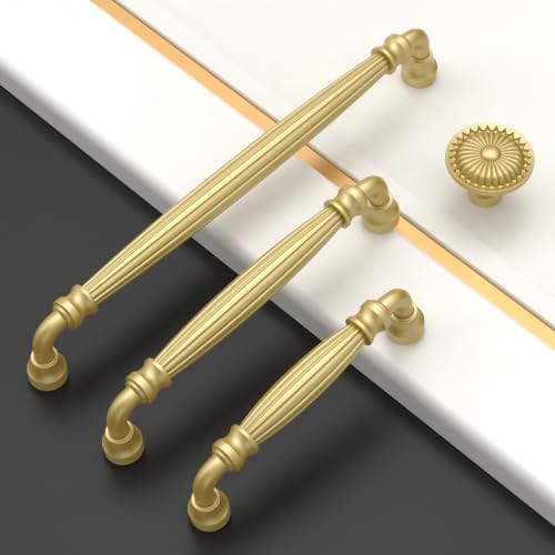 Asidrama 10 Pack 5 inch Brushed Gold Kitchen Cabinet Handles - color: Brushed Gold, size: 5" Hole Center(128mm)