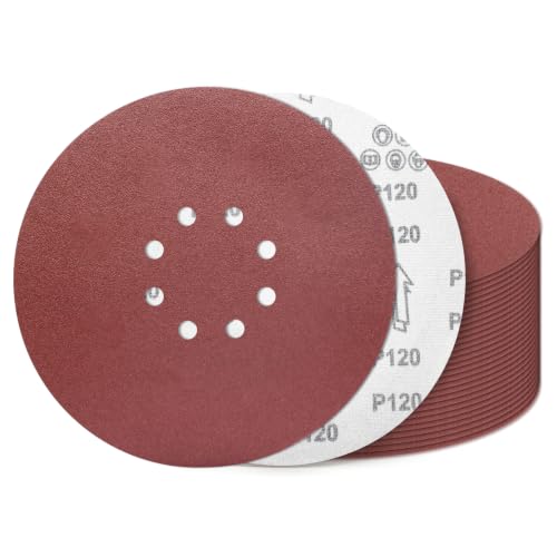 9 Inch 8 Hole Sanding Discs 120 Grit 20 Pack Hook and Loop Disc - style: 8 hole-120 Grit