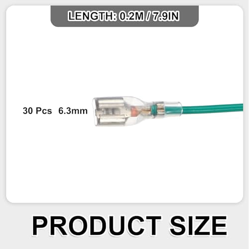 MECCANIXITY 30Pcs 6.3mm Female Spade Crimp Terminal with 20cm Wires - color: Green, size: 6.3mm, 20cm L