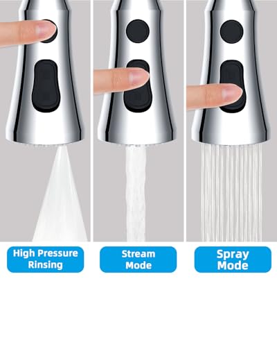 Hibbent Pull Down Kitchen Faucet Head Replacement with 15 Adapters - color: Chrome, style: Stay on sprayer without hold button