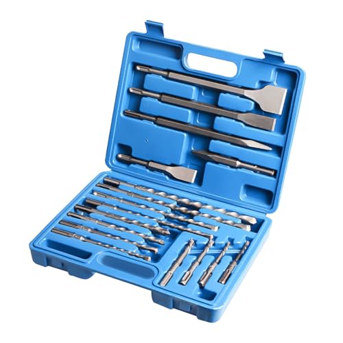 17 Pcs SDS Plus Rotary Hammer Drill Bits and Chisels Set, Carbide-Tipped Masonry Drill Bits and Chisels for Concrete, Stone, Brick, with Storage Case - size: 12pcs Bits + 5pcs Chisels