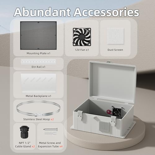 Joinfworld White Outdoor Electrical Box Waterproof Nema Enclosure 16x11x6 Plastic WiFi Box with Fan Vented Dust Screen - size: 15.7"x11"x5.9" Non-Slip Buckle