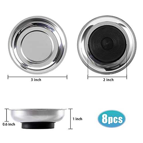 8 Pieces 3” Round Magnetic Bowl Trays Set Stainless Steel Magnet Tool Tray Parts Holder for Screws, Sockets, Bolts, Pins, Mechanic's and Automotive - size: 8 Pieces 3" Bowl