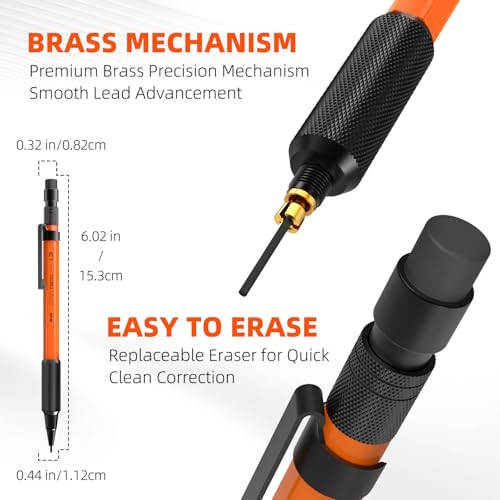 WUO 1.3mm Mechanical Pencil Set, 3 Pack Metal Mechanical Carpenter Pencils - color: 3 color