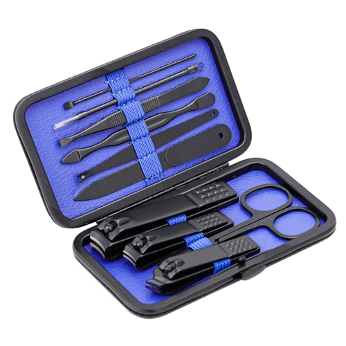 Glamne Manicure Set Nail Clippers Kit Professional Stainless Steel Nail Care Tools with Leather Travel Case 10 in 1 Blue - color: Blue