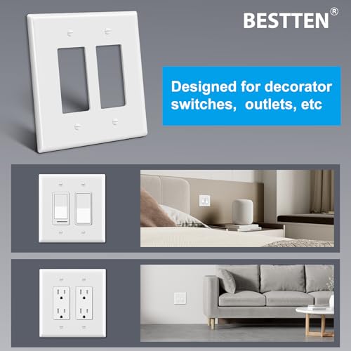 10 PK BESTTEN 2-Gang Oversize Decorator Switch Outlet Wall Plate Cover - size: 2 Gang Decor Oversize