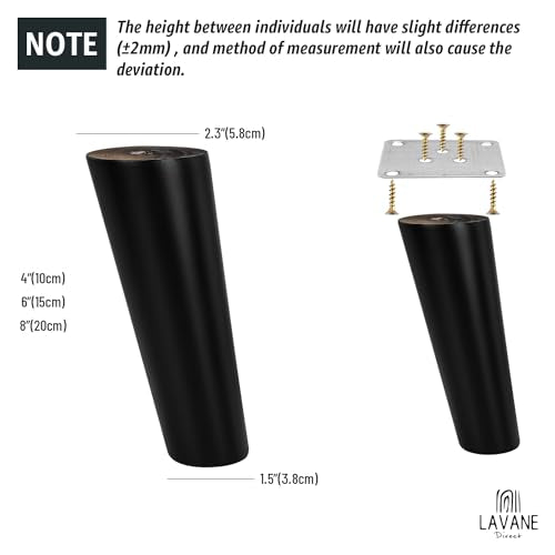 La Vane 8 inch / 20cm Wooden Furniture Legs, 4PCS Soild Wood Oblique Tapered Black Replacement Feet with Mounting Plate for Couch Sofa Cabinet TV Stand Armchair - color: Black, size: 8"/20cm