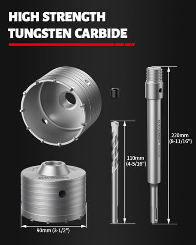 DAYDOOR 3-1/2'' (90mm) Concrete Hole Saw with SDS Plus Shank - size: 3-1/2''