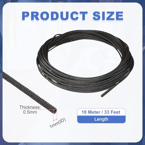 uxcell Insulation Cable Protector,1mm/0.04 Inch-10m/33 Feet High Temp Fiberglass Sleeve Black - color: Black, size: 1mm-10m