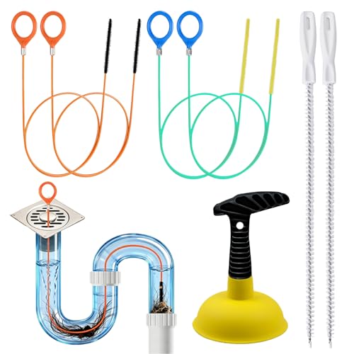 Sink Plunger with Drain Snake Set, Drain Cleaner Tool for Home