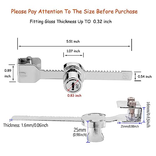XIEHE 318 Sliding Window Locks, Closet Locks for Sliding Glass Doors with 2 Keys, Display Cabinet Showcase Lock with Chrome Finish, No Drill Burglar Bars for Sliding Doors (2 Pack, Keyed Alike) - size: 2pack, Keyed Alike