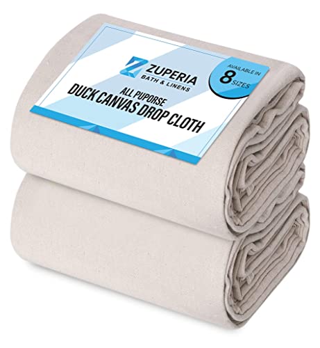 ZUPERIA Canvas Drop Cloth for Painting (Size 4 x 25 Feet - Pack of 2) - Pure Cotton Painters Drop Cloth for Painting, Furniture & Floor Protection - All Purpose Thick Cloth with Double Stitched Edges - size: 4' x 25' Feet - Pack of 2