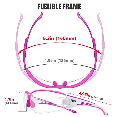 HTS HUNTERSKY Super Flexible Lightweight Anti Fog Wrap-Around U6 Clear Shooting Safety Glasses with ANSI Z87.1 Scratch Resist - color: Pink / Clear (1 Pack)