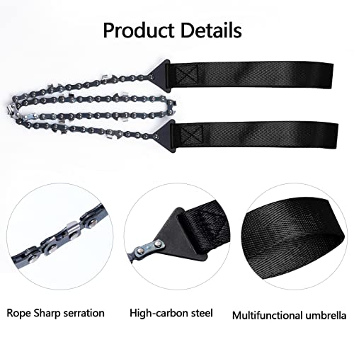 Sucrain Pocket Chainsaw with Paracord Handle, Folding Chain Hand Saw, Emergency Outdoor Survival Gear for Camping, Hunting, Hiking, Cutting Wood & Tree (Black, 11 Teeth, 24'' Long) - style: Black, 11 Teeth, 24'' Long