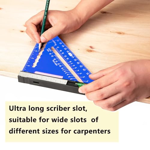 Beslands 7 inch Rafter Square with Level, Aluminum Metal Triangle Ruler Carpenter Square Woodworking Layout Tool Aluminum Triangle Tool Stainless Steel Ruler (Blue) - color: Blue, size: 7" - Level
