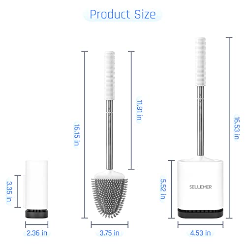Sellemer Silicone Toilet Brush, Ventilation Slots Base Holder 1 Pack, White - color: White-1pcs