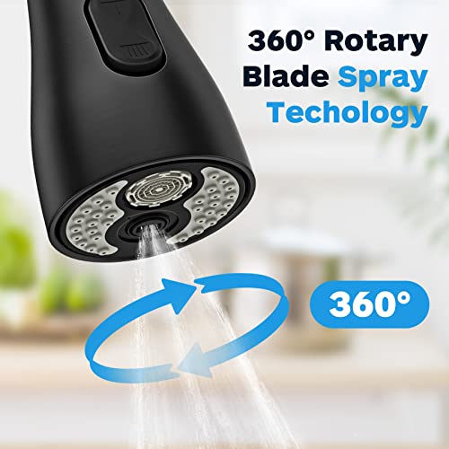 Kitchen Faucet Head Replacement, Kitchen Sink Faucet Head G 1/2, Kitchen Sink Sprayer Replacement 3 Modes with 12 Different Adapters, Compatible with Moen, Delta, Kohler Faucets, Black - color: Black with 17 Adapters