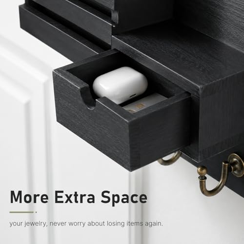 FifthQuarter Key Holder Wall Mount with Drawer and 6 Sturdy Hooks, A-Black - color: A-Black